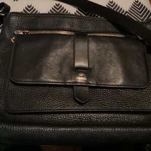 Black leather Fossil crossbody bag